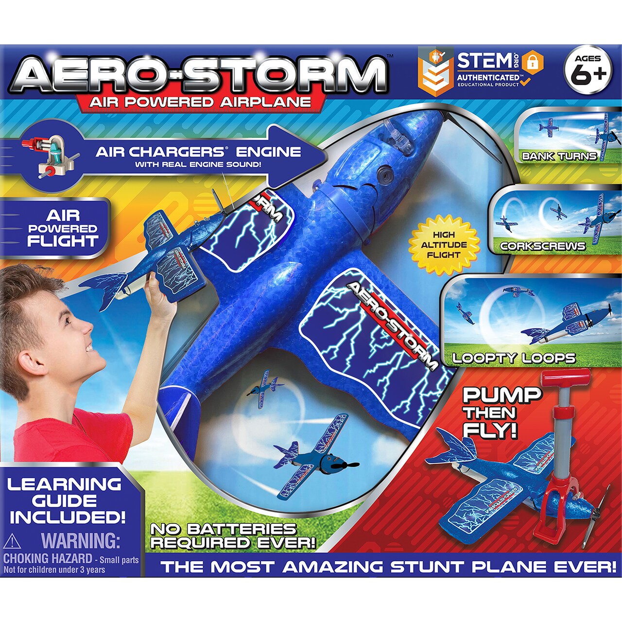 Aero-Storm: Air Powered Airplane - Blue - Acrobatic Flight, Stunt Performing Outdoor Flying Toy, Micro Air Engine, No Batteries Required, Kids Ages 6+